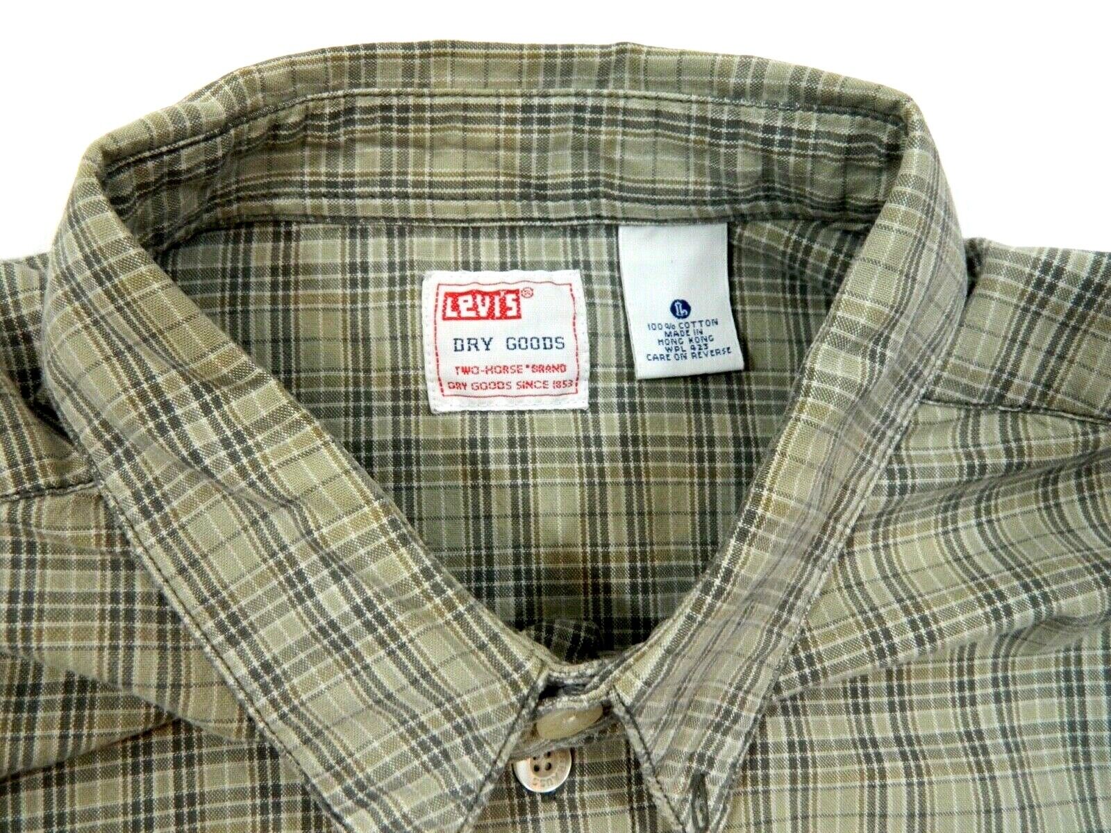 Vintage RARE Levi's Dry Goods Green Plaid Cotton Shirt Tag L Vintage RARE Levi's Dry Goods Green Plaid Cotton Shirt Tag L