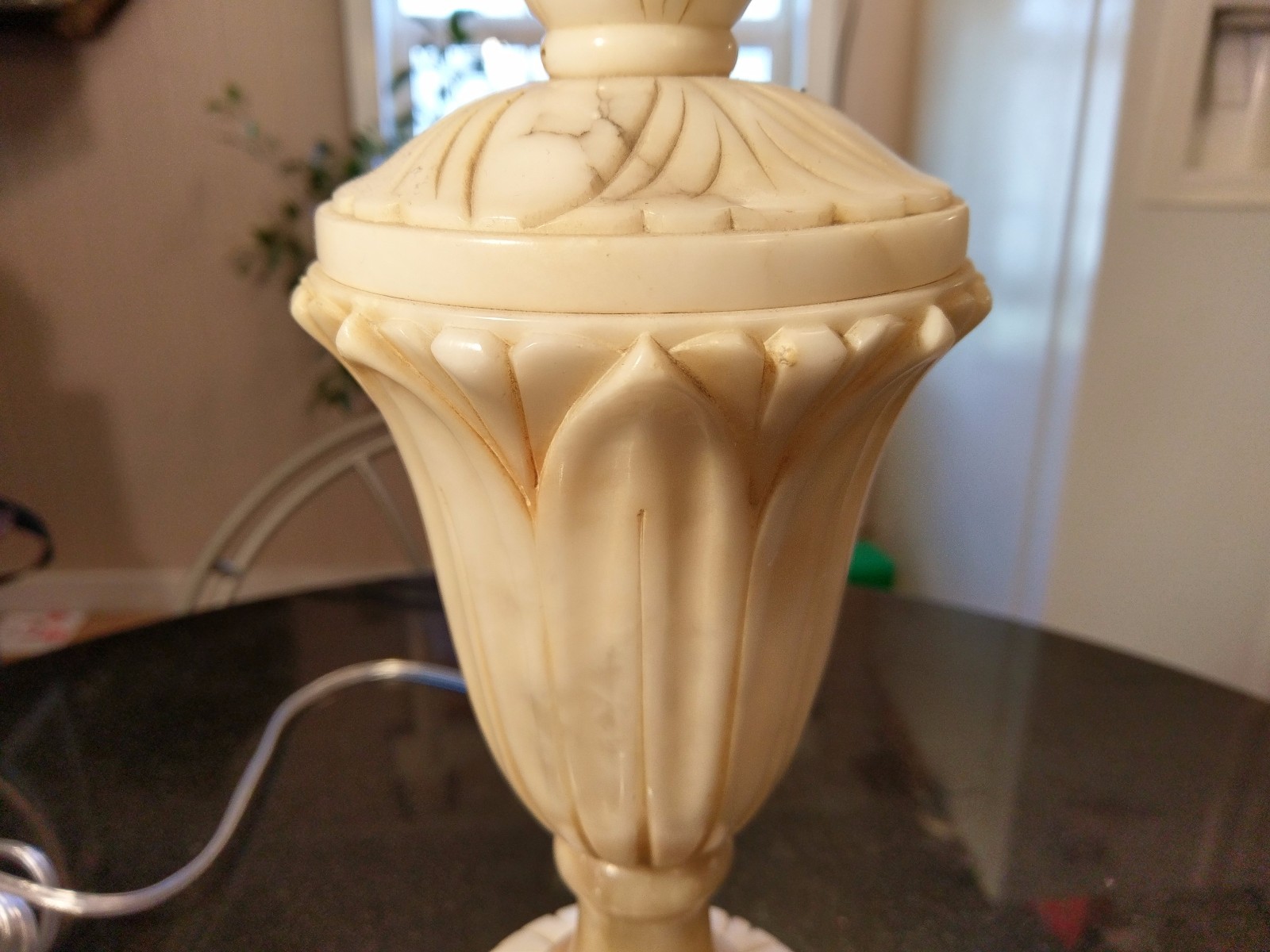 Gorgeous 1930s Carved StoneTorch Table Lamp Signed & Numbered