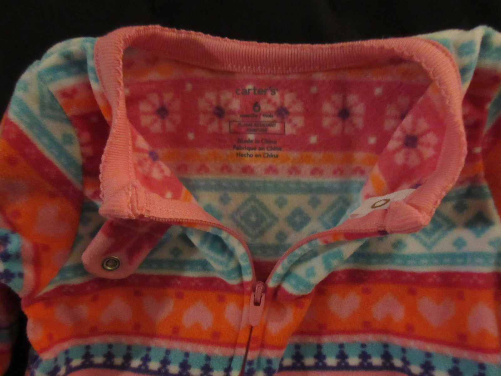 NWT 6m Baby Girl Fleece Sleeper Carter's Polyester Cotton Snap ZIP Bright