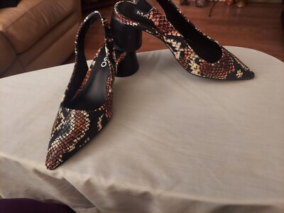 Mango Snakeprint Block Heel Slingback Pumps Size 6M