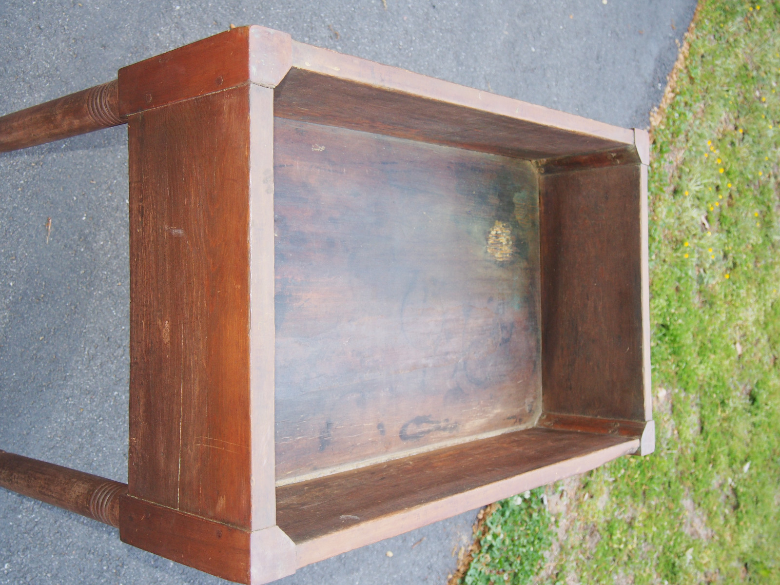 Antique Southern Primitine Dough Table with Fitted Scrub Top and Red Wash.