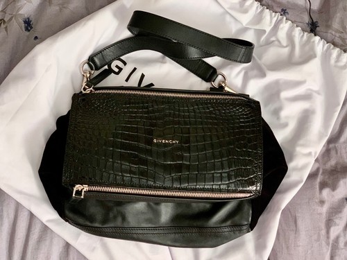 Givenchy Pandora Sueded Faux Croc & Leather Medium Handbag