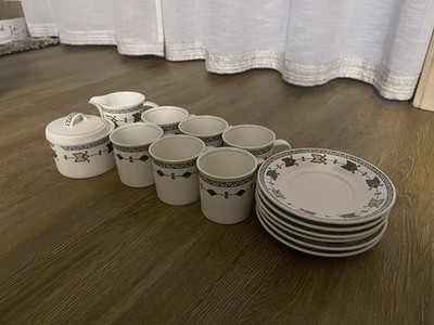 Mikasa Durango –Kaffeeservice 6 Personen Retro 90er Ethno Tassen Unterteller 