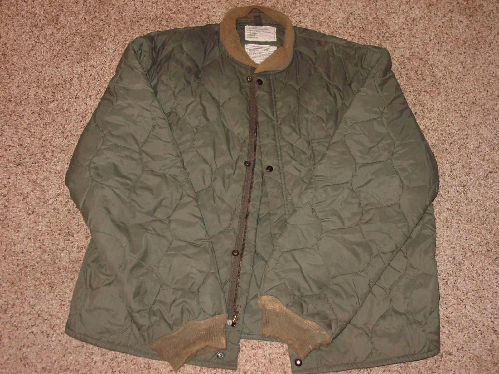 USAF Air Force Green CWU-9/P Quilted Liner Flyers Jacket L