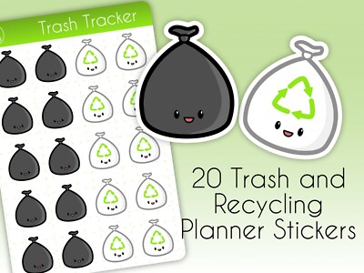 Cute Trash Planner Stickers | 20 Stickers for Recycling and Trash Days