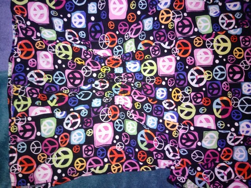 women's scrub top small peace signs colorful short sleeve v-neck