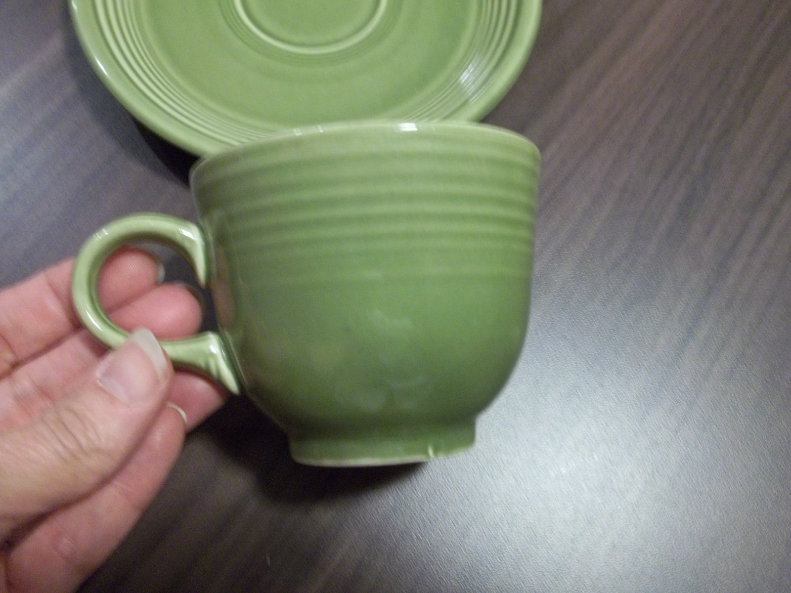 VINTAGE TURF GREEN FIESTA TEA CUP AND SAUCER -FIESTAWARE - IRONSTONE