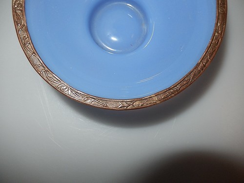 Peking Art Glass Bowl Embossed Copper Rim Circa 1890