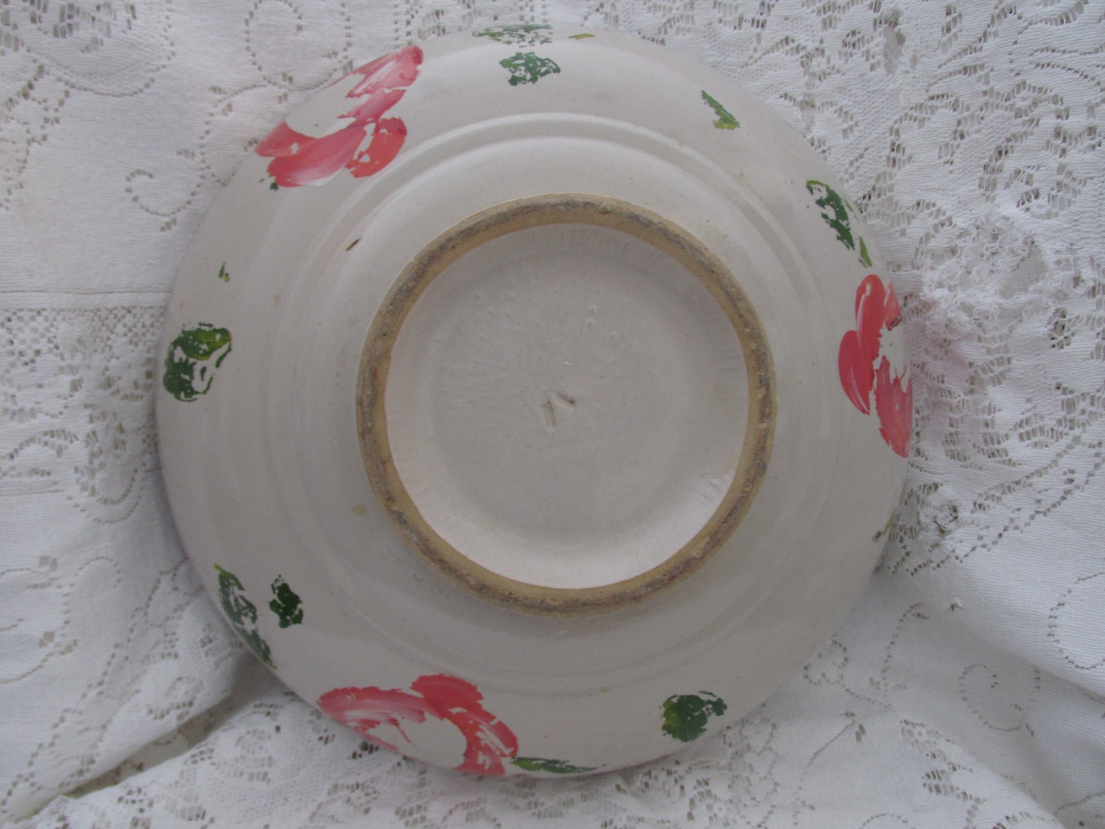 Antique Vintage Stoneware Crock Bowl - Faded Roses