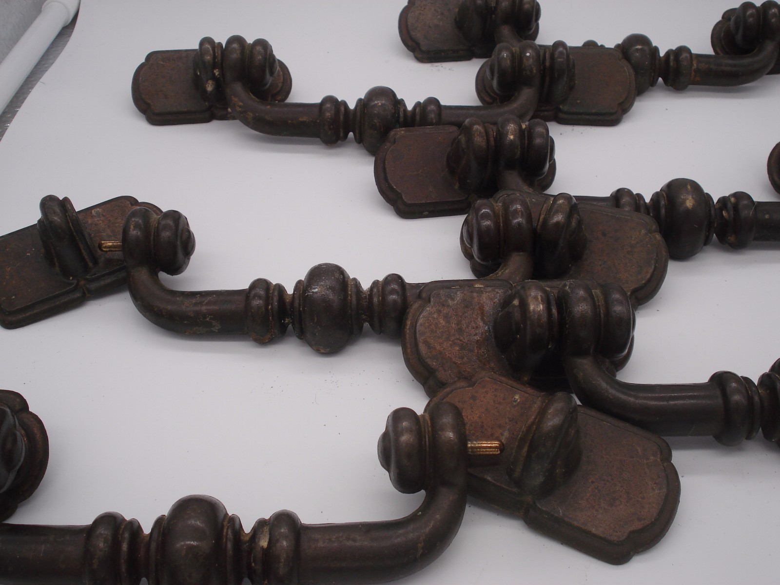 BRASS DRAWER PULLS chunky large antiqued patina - SET OF 6 - VINTAGE 70'S
