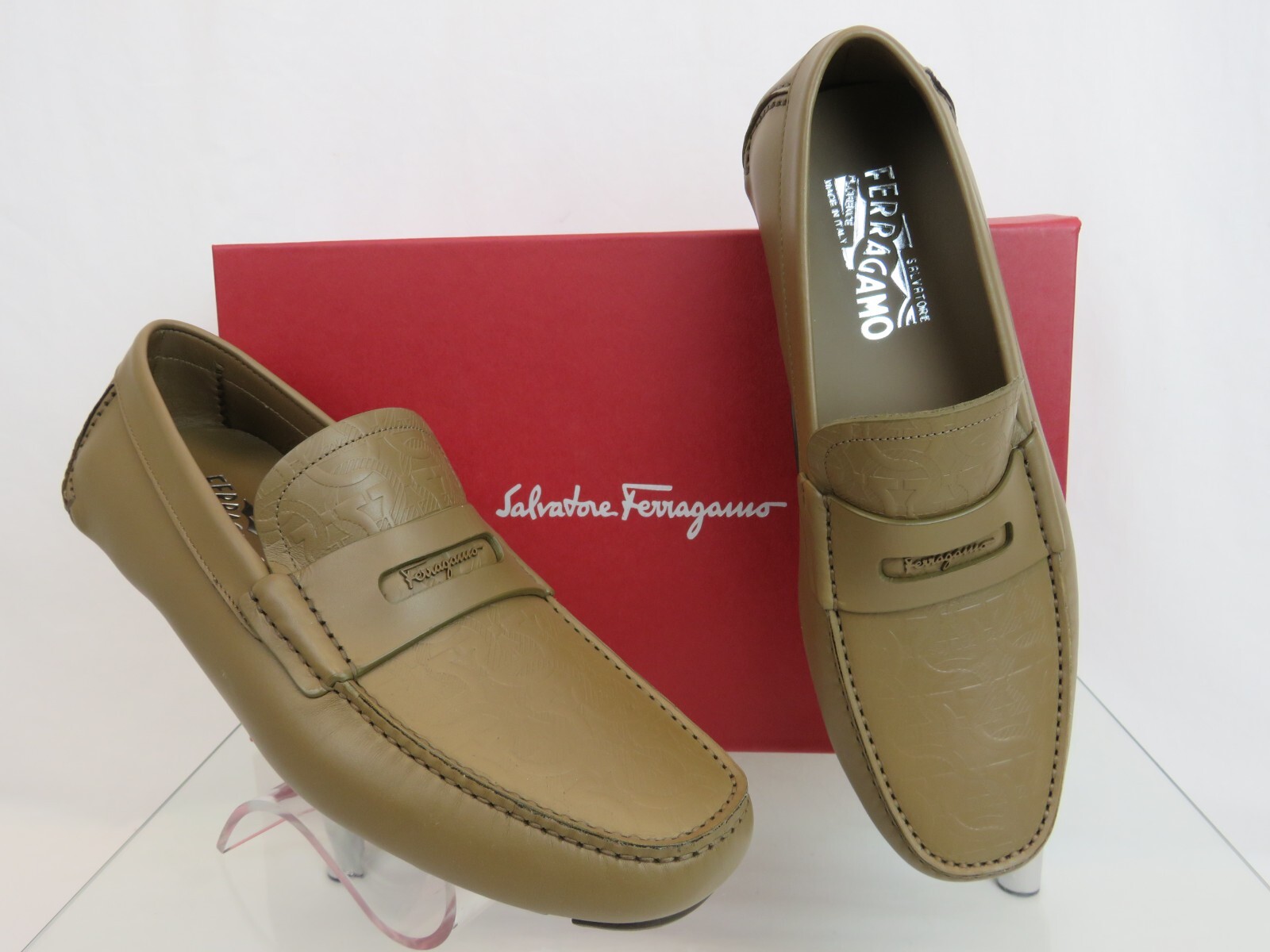 Pre-owned Ferragamo Newton Brown Leather Gancini Embossed Penny Driving Loafers 8.5 D