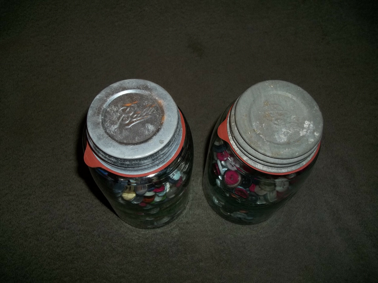 Old Mason GLASS JAR Filled with BUTTONS (Pair)