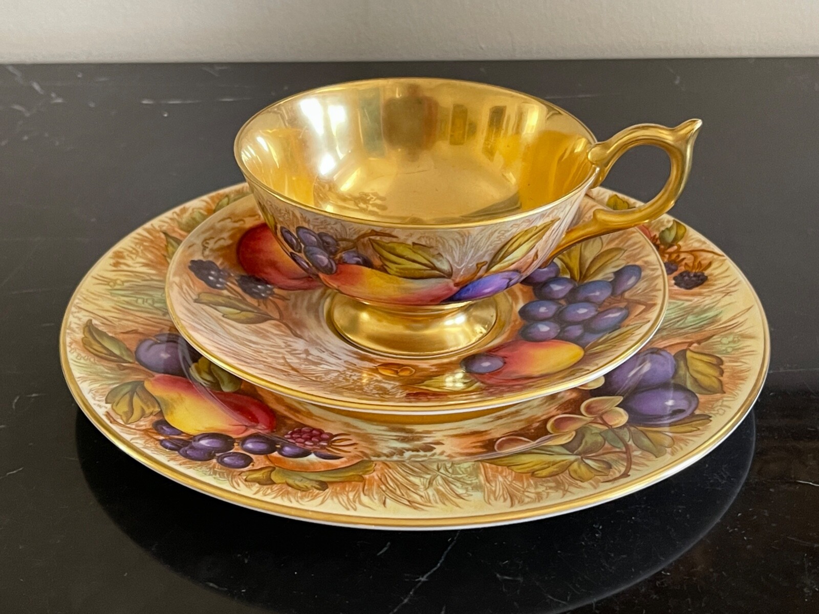 Aynsley Orchard Fruit Tea Cup Signed D. Jones and Saucer
