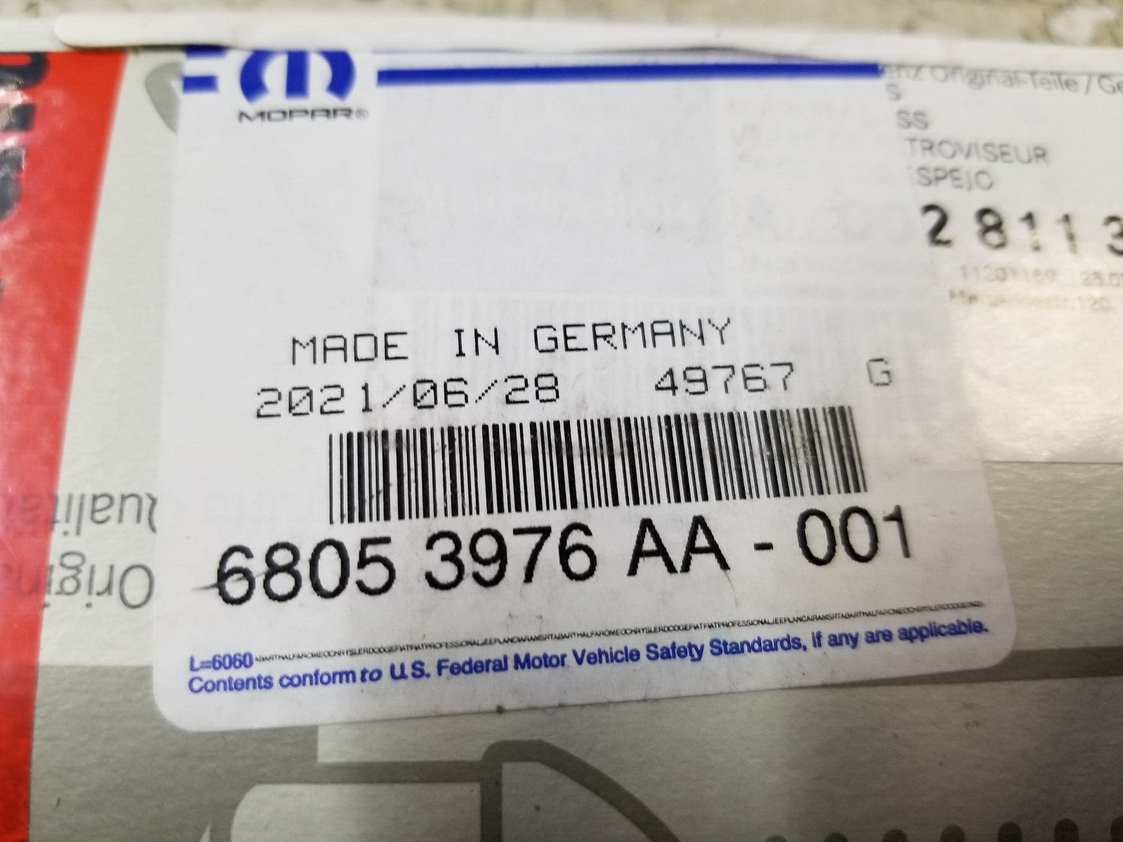 New OEM Genuine Mopar Spotter Mirror Glass Sprinter Van Driver Side 68053976AA - Picture 2 of 6