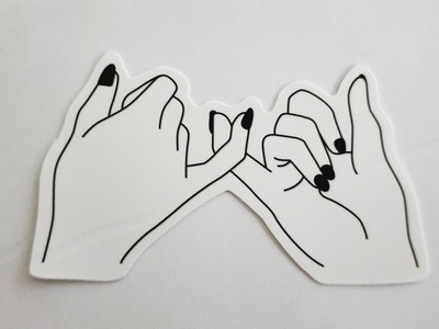 Simple Black and White Line Hands With Pinkies Touching Sticker Decal Super Cool