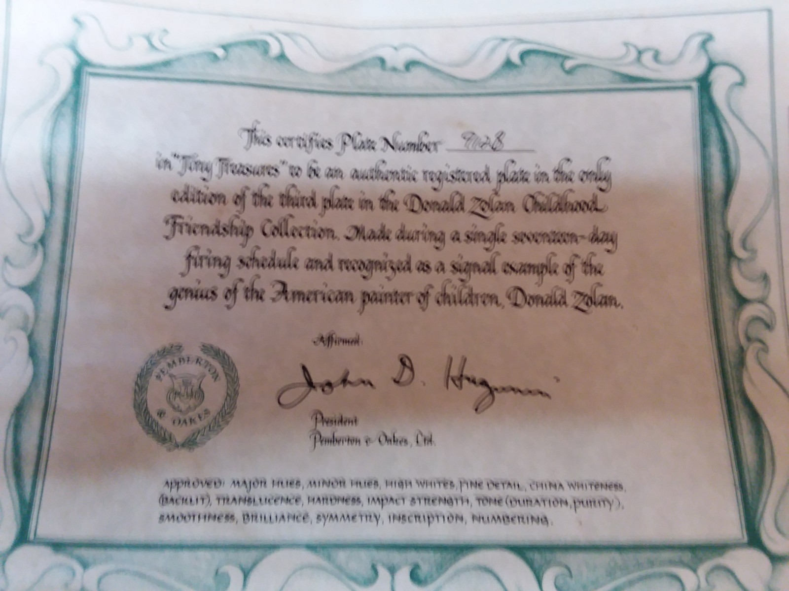 “Tiny Treasures” Collector Plate By Donald Zolan Pemberton & Oakes 1988