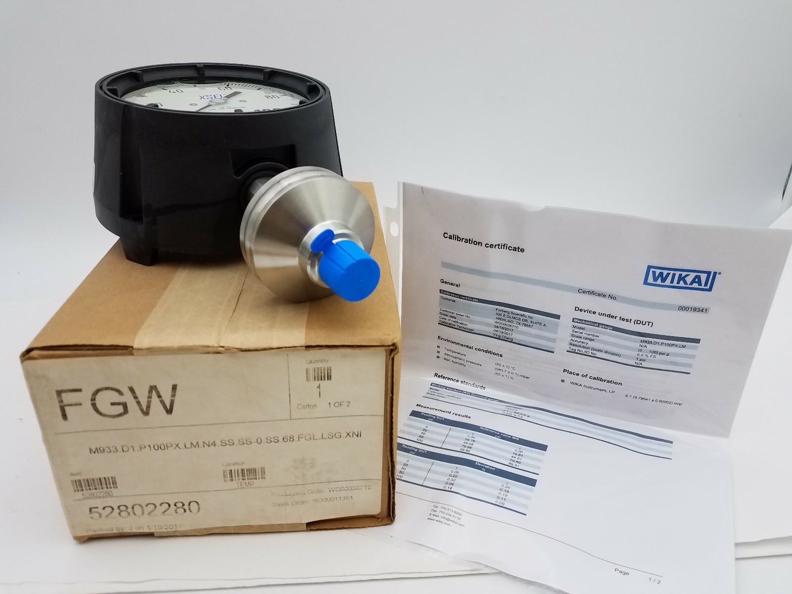 FGW WIKA M933.D1.P100PX.LM.N4.SS.SS-0.68.FGL.LSG.XN1 52802280 Pressure Gauge