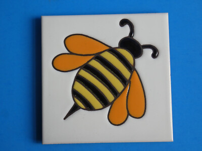 Ceramic Art Tile 6''x6'' Cute Vibrant Garden Bee Indoor Outdoor Trivet Wall  I36
