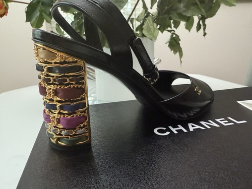 CHANEL Limited Edition Leather Metal Multi Open Toe Sandals