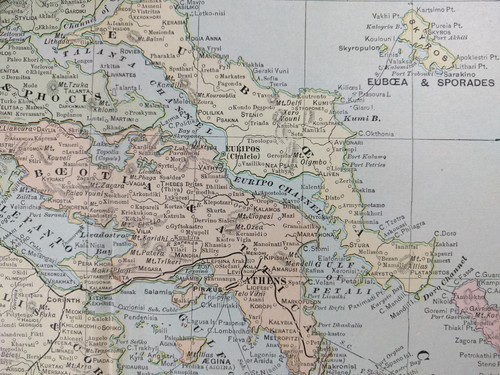 1902 GREECE Map Old Antique Original 22x14 Vintage GALLERY WALL ART MAPZ