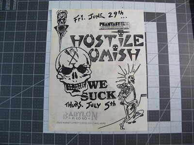 vtg punk hardcore flyer - Hostile Omish We Suck at Babylon A Go Go HC1