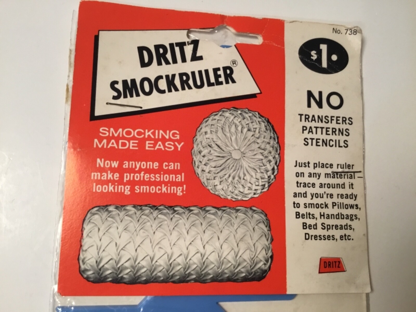 Vintage Dritz Smockruler Blue Smocking Made Easy No. 738 NIP Crafts Sewing