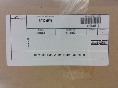 Cooper HBLED 4 LED Strip 120/277V 4000K 2x4 Fixture **Free Shipping**