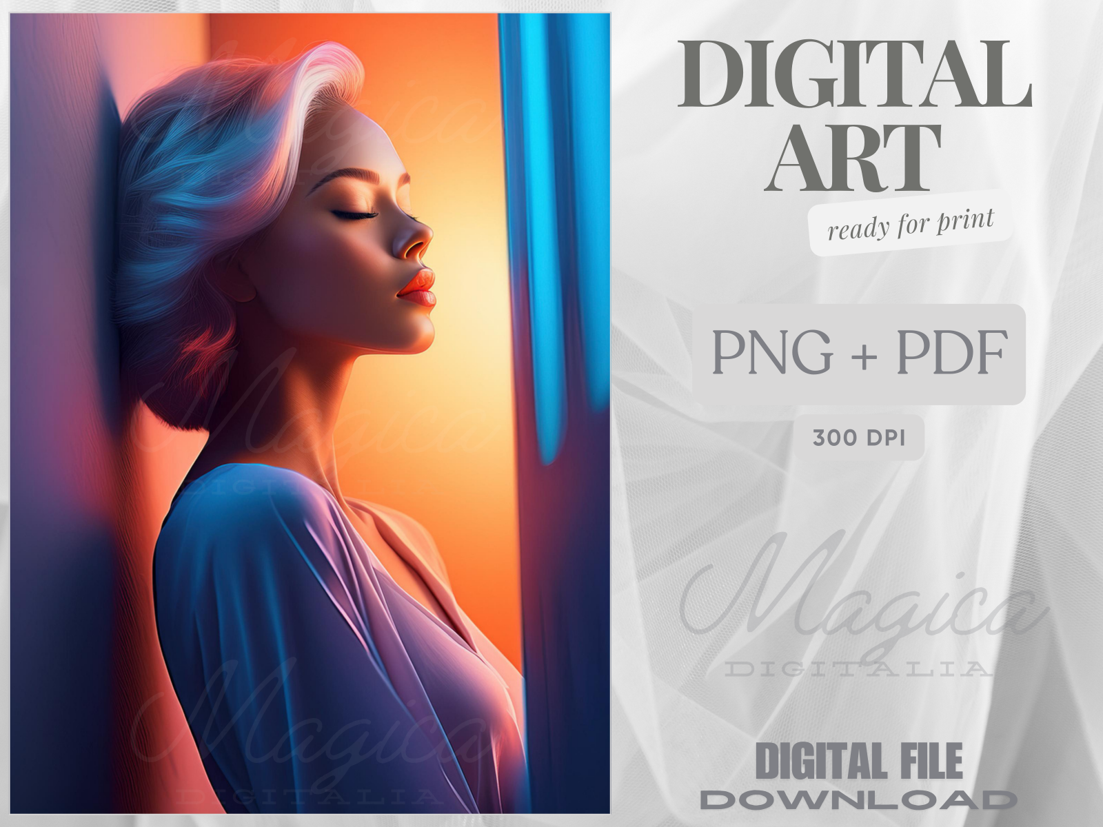 Woman Portrait, Minimalism, Digital AI Art, Wall, Poster Print, Instant Download