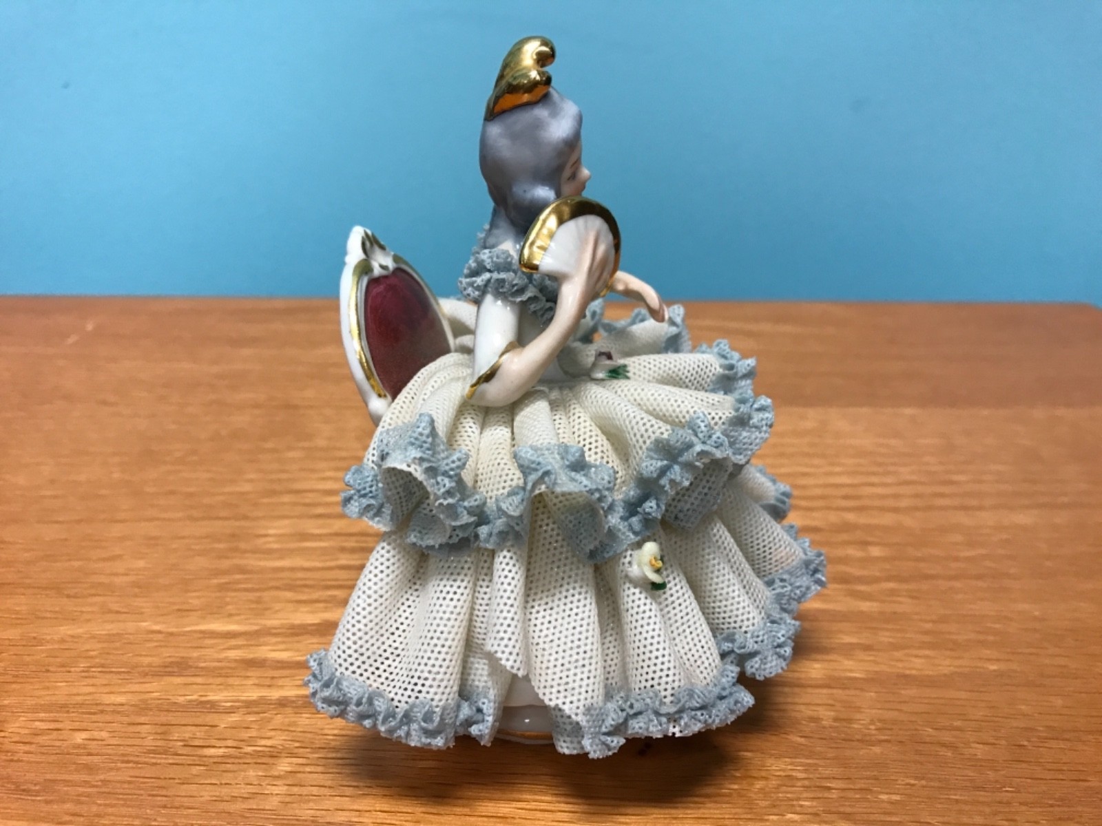 Dresden Germany Lace Figurine Woman seated with a fan ( see pic’s ) # 2