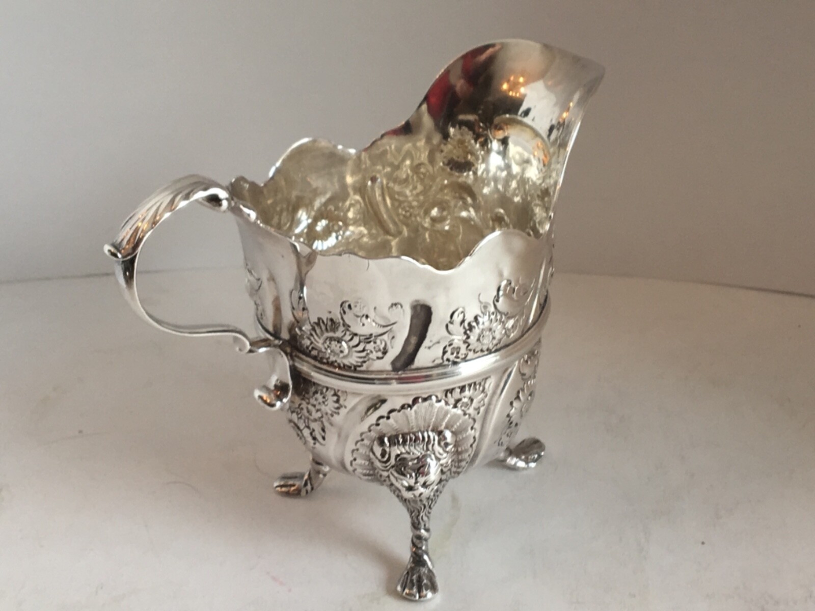 Antique  George II Irish Silver Helmet Cream Jug Andrew Goodwin 1746