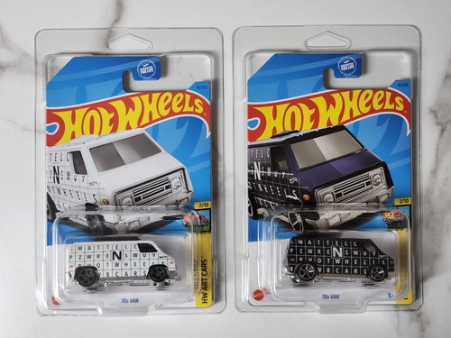 Lot Of 2) 2023 Hot Wheels 1970's Van Blue & White HW Art