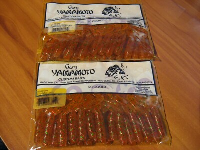 Gary Yamamoto Fishing Baits 3.5'' Double Tail D/T Grub / Pumpkin Green & Red