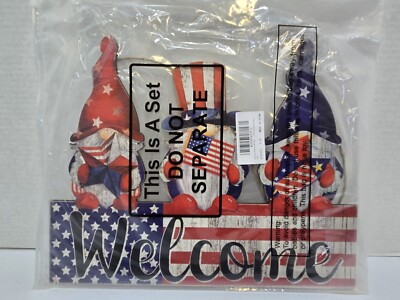 Wenqik 4th of July Welcome Door Sign Decoration Patriotic Gnome Wooden...