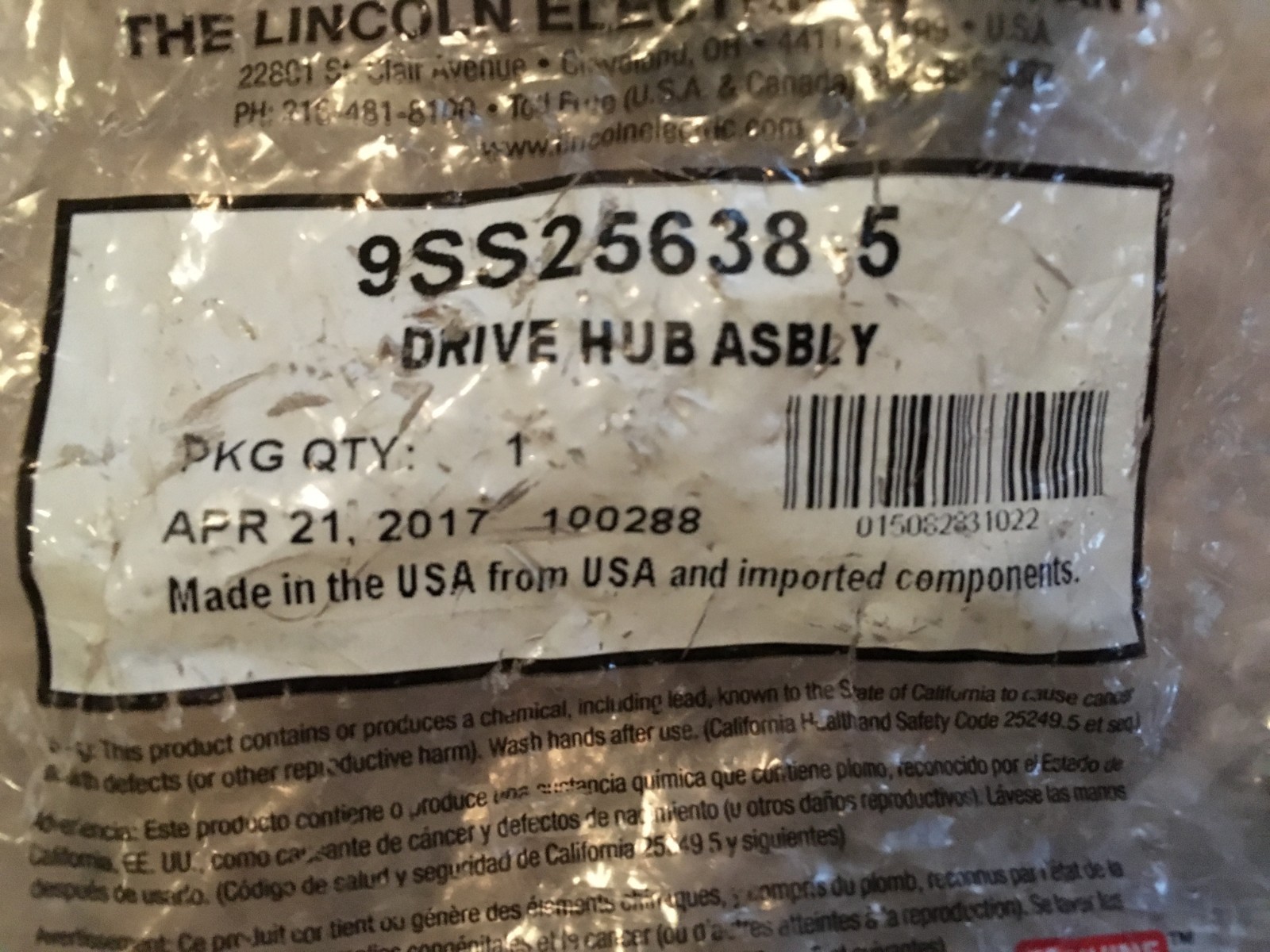 Lincoln Electric Drive Hub Asbly 9SS25638-5 NEW