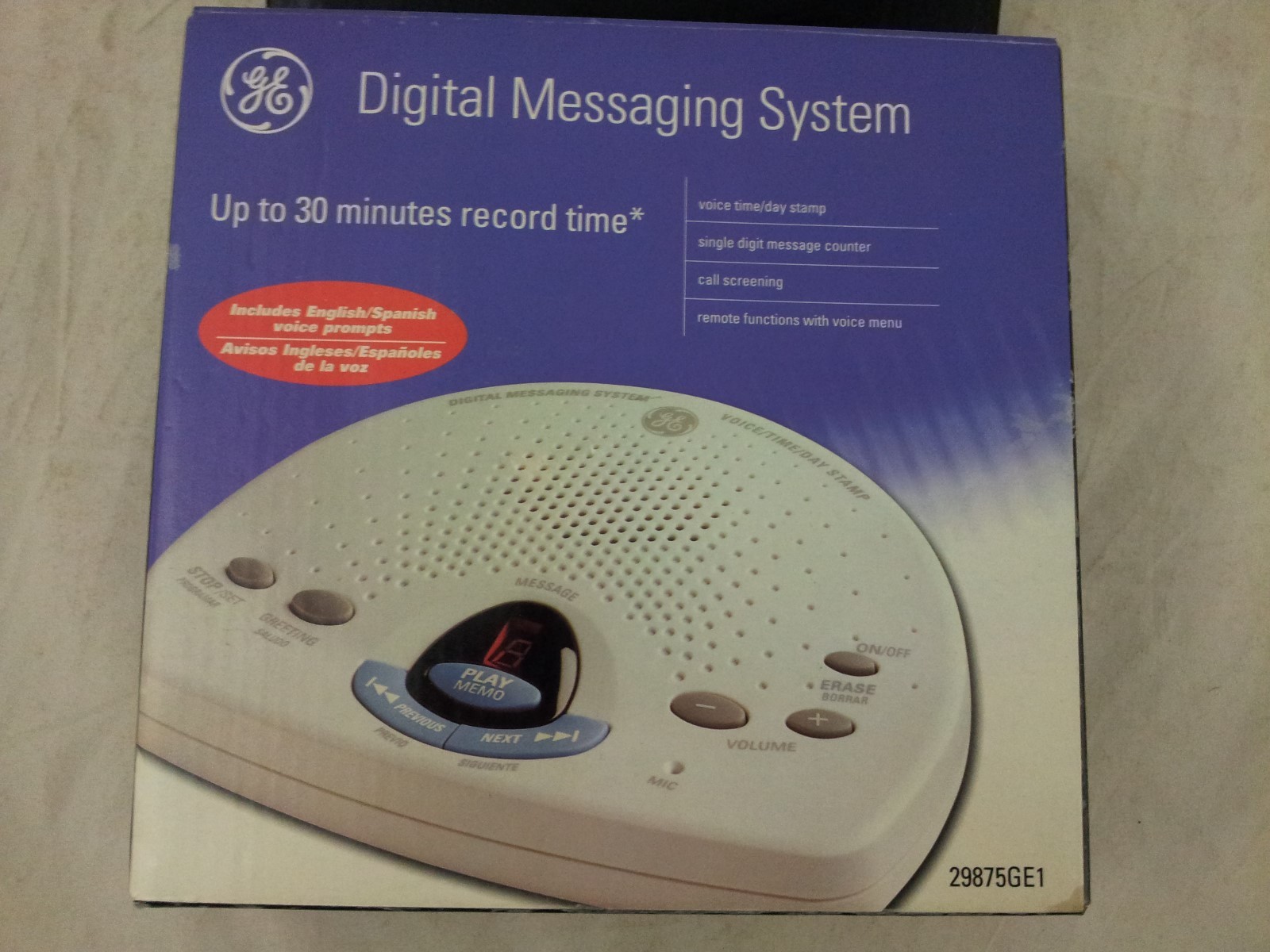 Answering Machine GE Digital Messaging System Atlinks 29875GE1 English Spanish