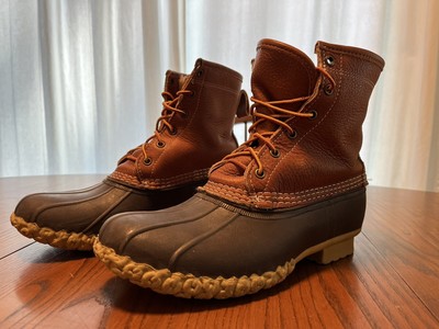 Womens LL Bean Duck Boots Brown Leather Rubber Waterproof Outdoor Sz 10