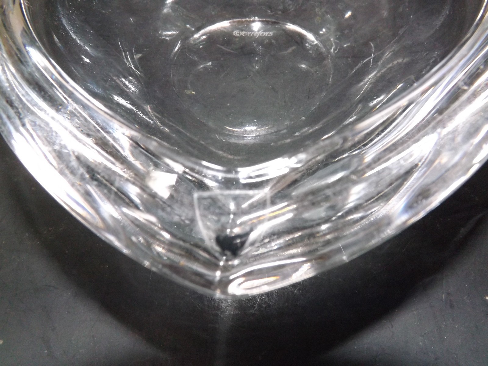 ORREFORS LABELED SIGNED HEAVY CRYSTAL ART GLASS HEART SHAPE DISH BOWL RARE FIND