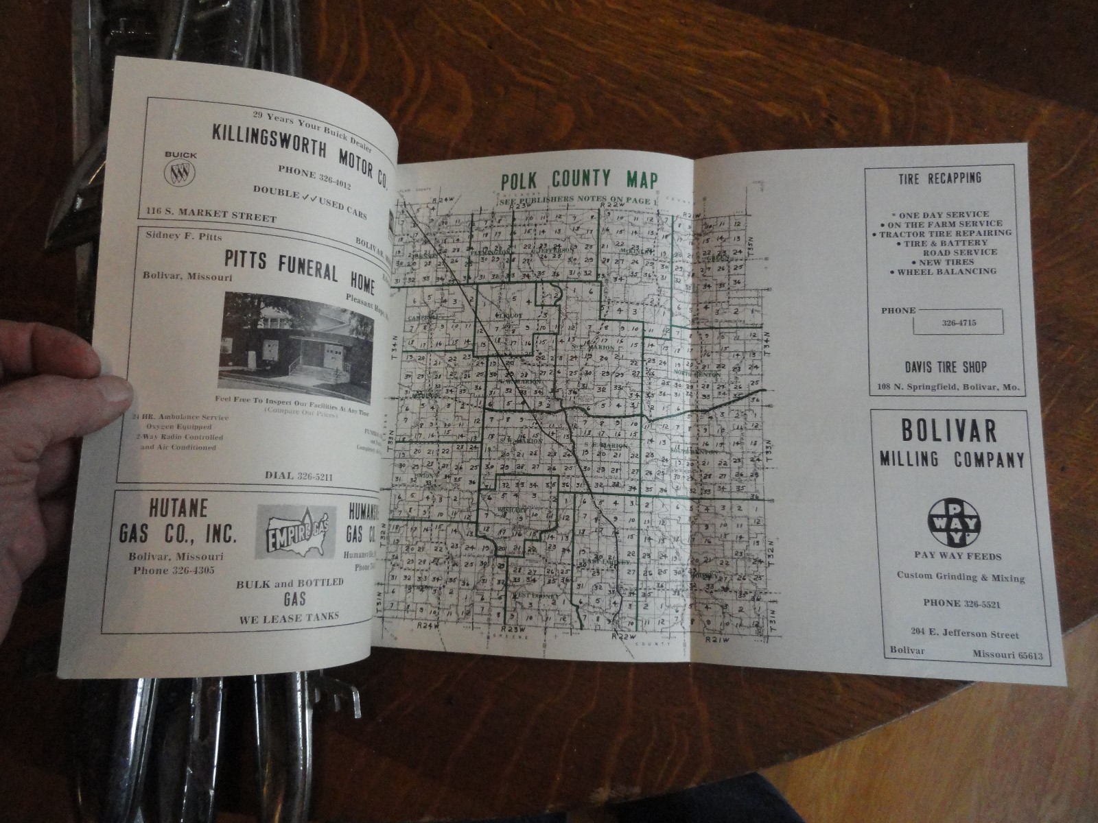 1966-67 Polk County (MO) Rural Directory Telephone Book w/Names & Foldout Map