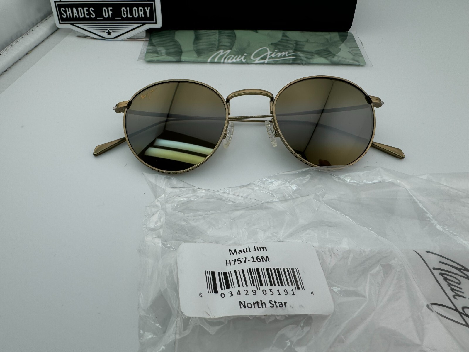 Pre-owned Maui Jim North Star Mj 757-16m Gold W/ Hcl Bronze Polarized Round Sunglasses