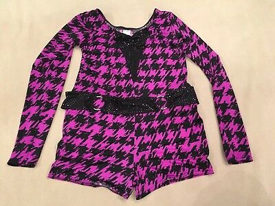 A Wish Come True Leotard Xl Child Purple Bling Shorts Long Sleeves