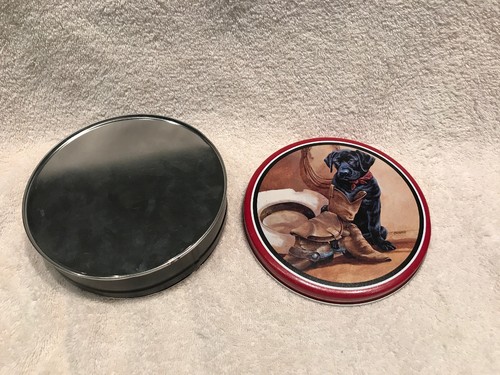 Candy/Cookie Tin Western W Boots- Lab Size 6” Round By 1-3/4” Decorative