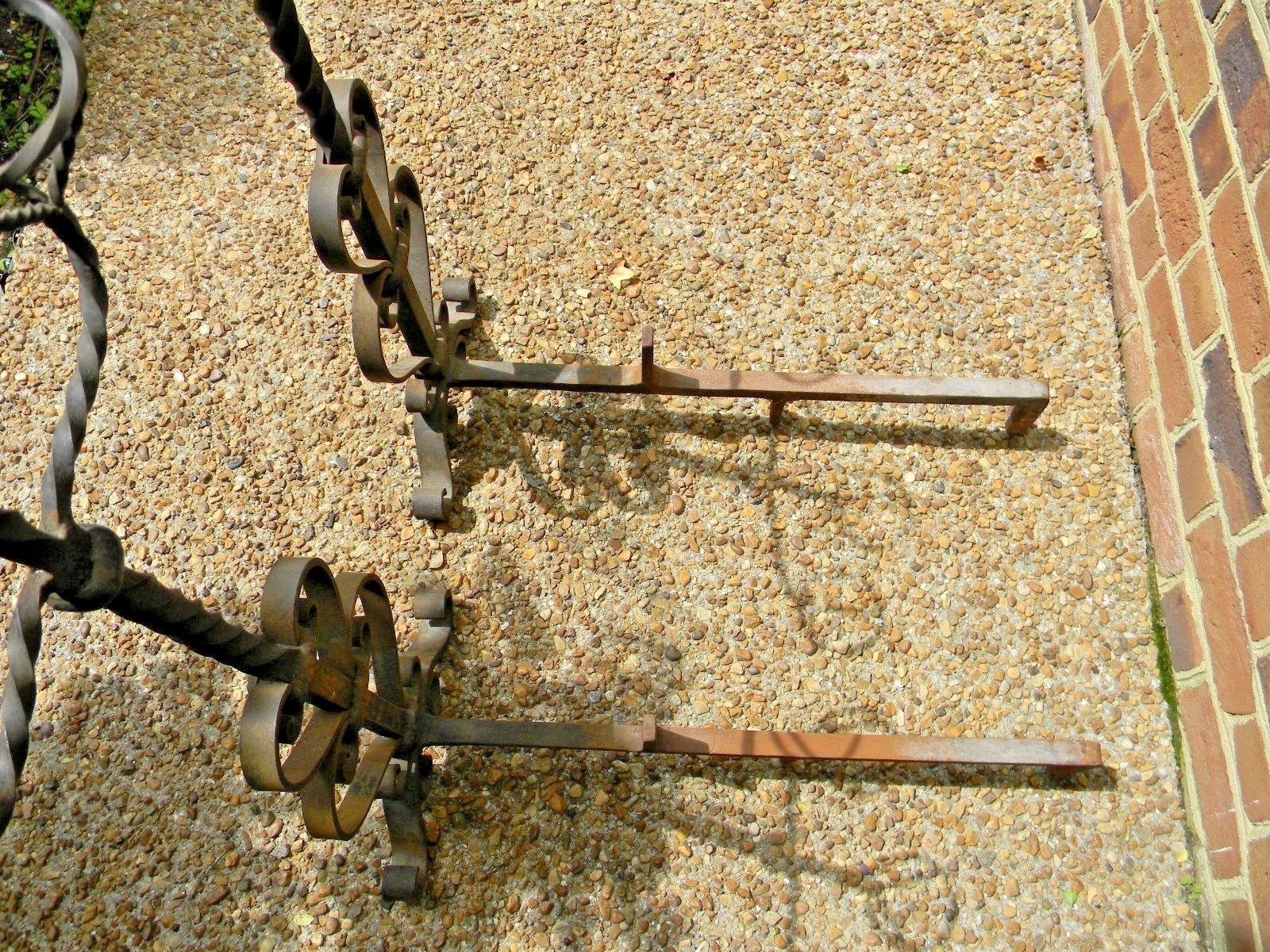 Antique Hand Wrought Iron Andirons with Warming Cups