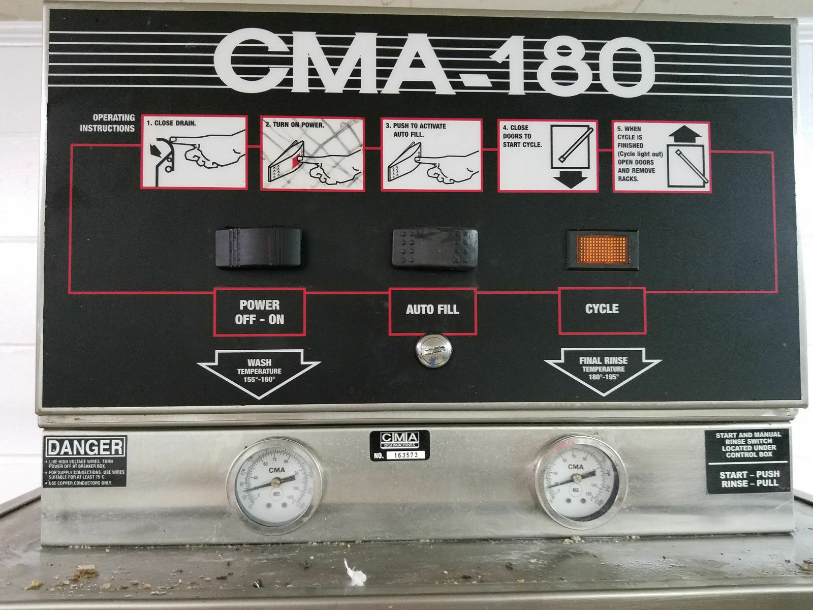 CMA 180 HTSB Pass Thru Dish Machine Washer Tested 220v with Booster
