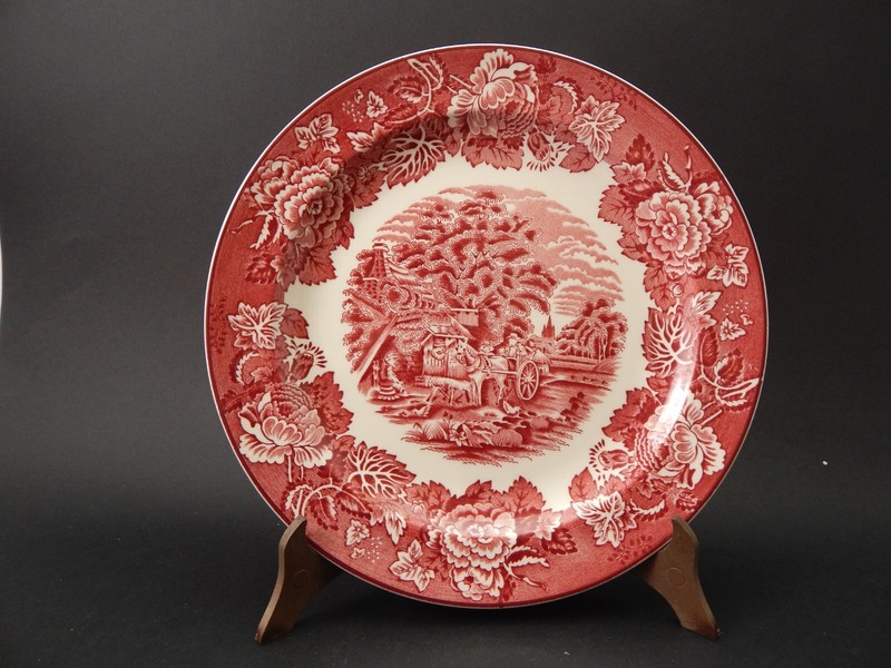 Vintage CÃ©Ramique Enoch Wood'S English DÃ©Cors Assiette Plate Cm 25 Blanc & Rouge