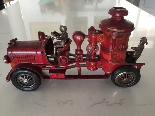 Antique Hubley Cast Iron Fire Pumper Engine w/ Driver and rear Fireman