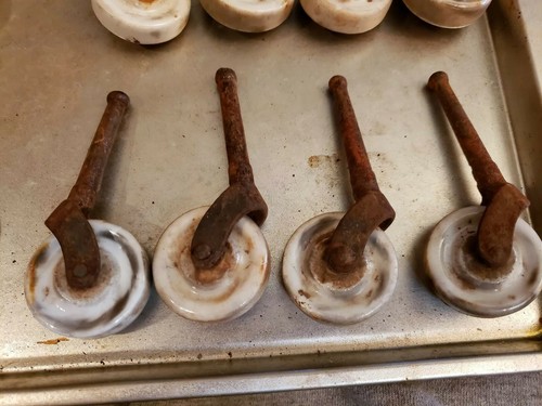 12 Lot Vintage Antique Furniture Porcelain Caster Wheels