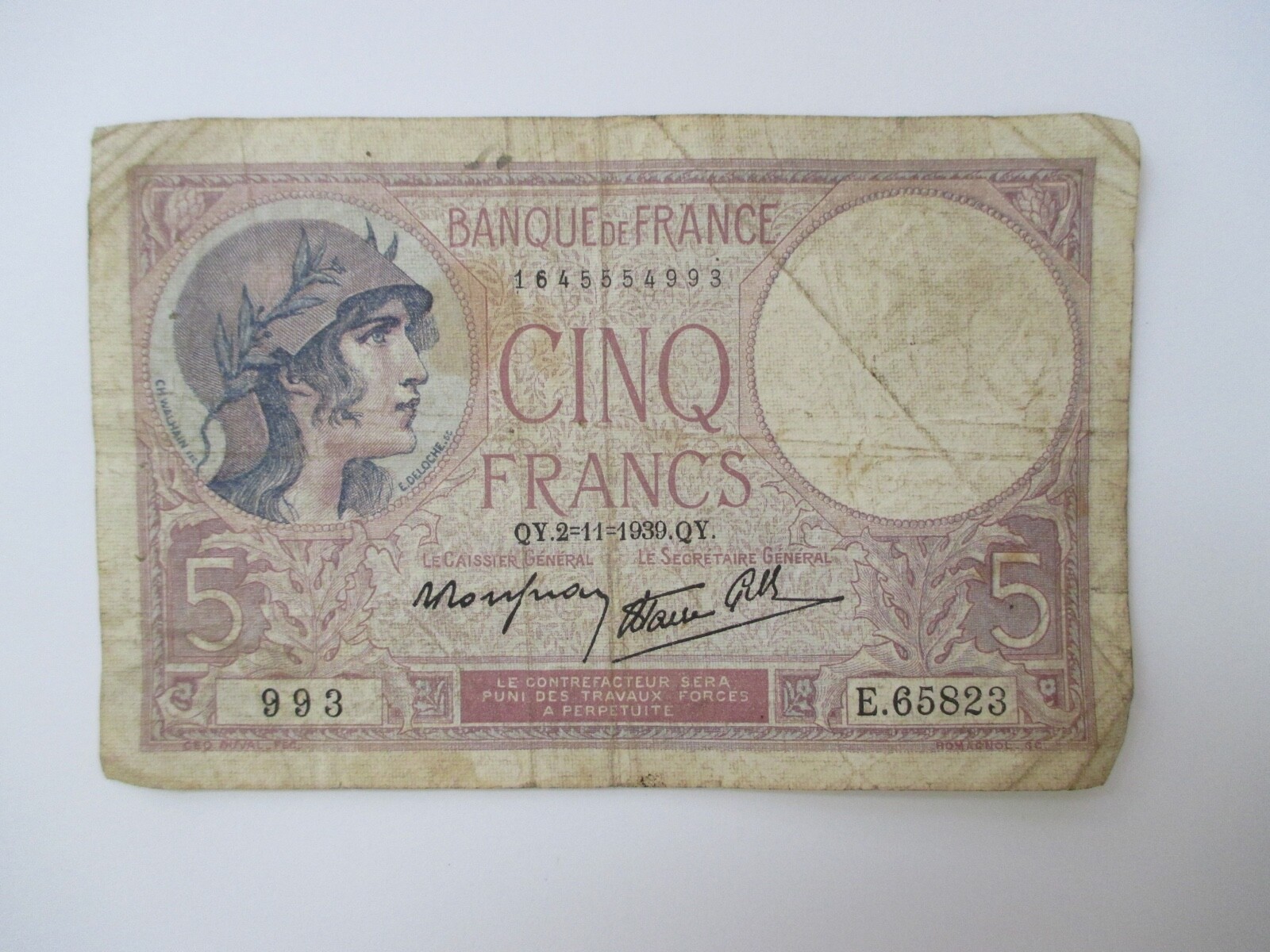 未使用 1944年 フランス 軍票 France 5 フラン francs 紙幣 未使用 1944年 フランス 軍票 France 5 フラン francs 紙幣