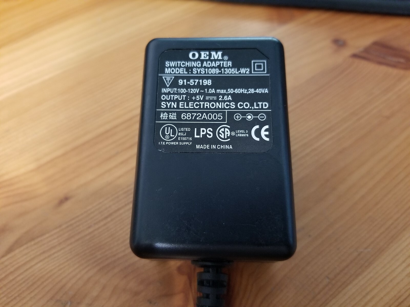 OEM AC Adapter 5VDC 2.6A Model SYS1089-1305L-W2; Tested Works; FREE S/H!