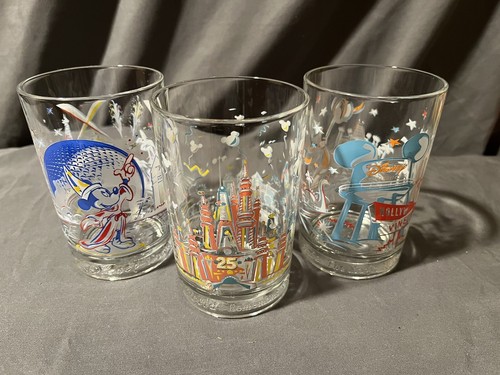 Walt Disney World 25th Anniversary Drinking Glasses Lot Of 3