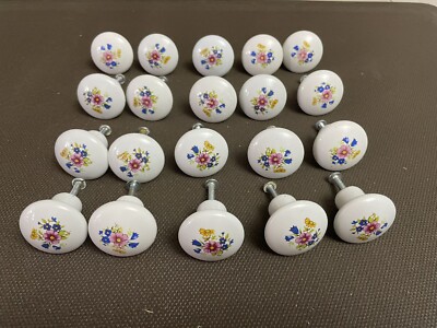 Vintage Flower Porcelain Drawer Round Ceramic Pulls Cabinet Knob Screw Lot 20 Pc